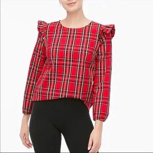 J. Crew Factory Tartan Ruffle-trim Woven Top Plaid